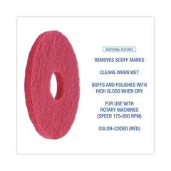 Boardwalk Buffing Floor Pads, 12″ Diameter, Red, 5/Carton
