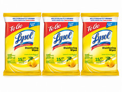 Lysol To Go Disinfecting Wipes Lemon Lime Scent, 15 Ct. Pack of 3