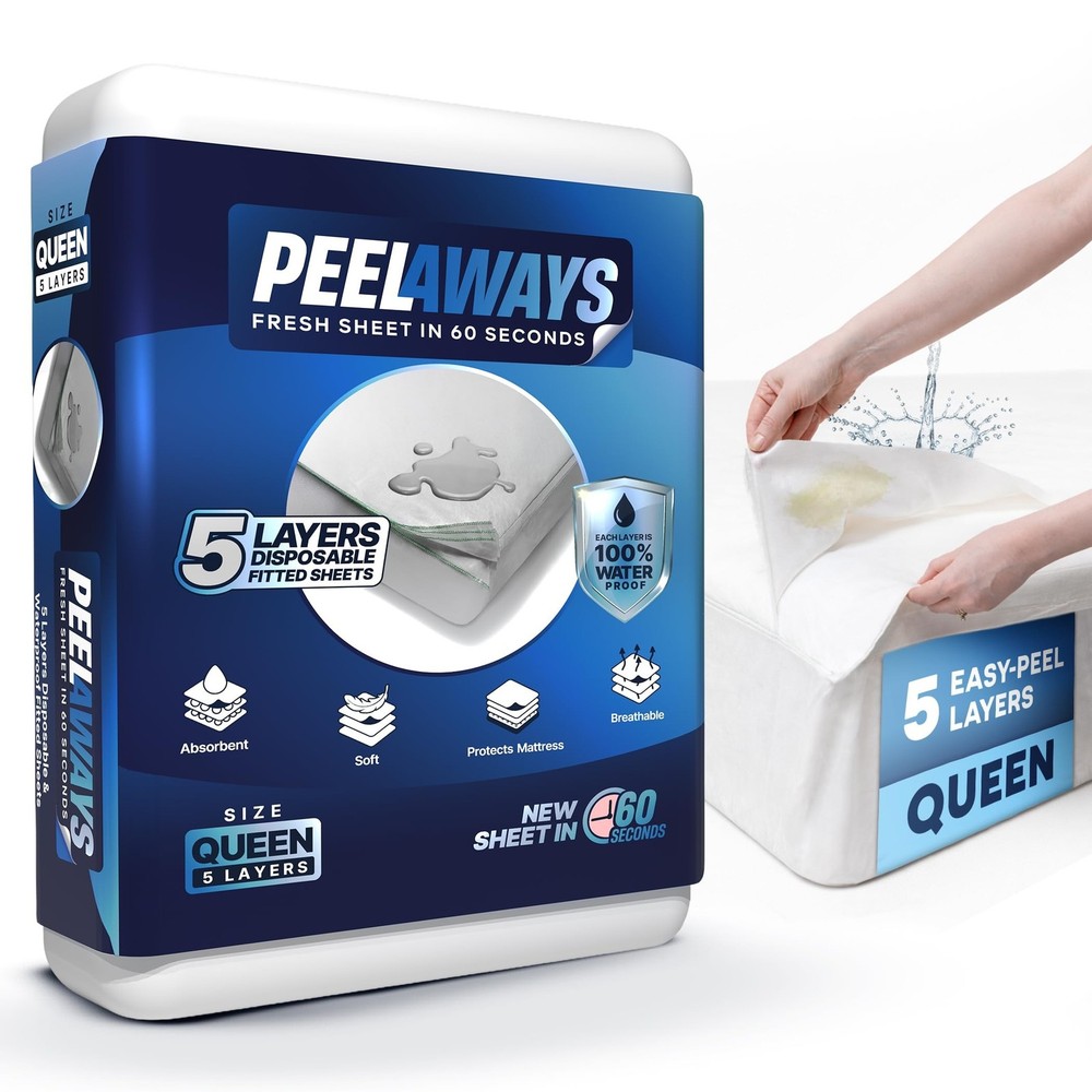 Peelaways Incontinence Bed Sheets & Mattress Protector, Queen 80″x60″x12″ | 5…