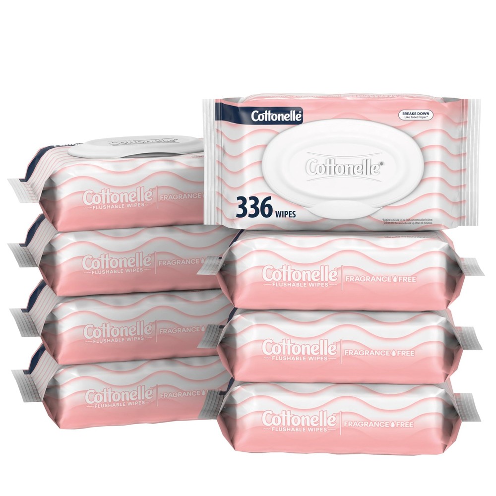 Cottonelle Fragrance Free Flushable Wet Wipes, Adult 42 Wipes (Pack of 8)