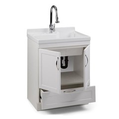 Simpli Home Maile 28″ Laundry Sink Cabinet in White