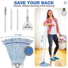 String Mop for Floor Cleaning – Industrial With Replacement Head, Blue-1