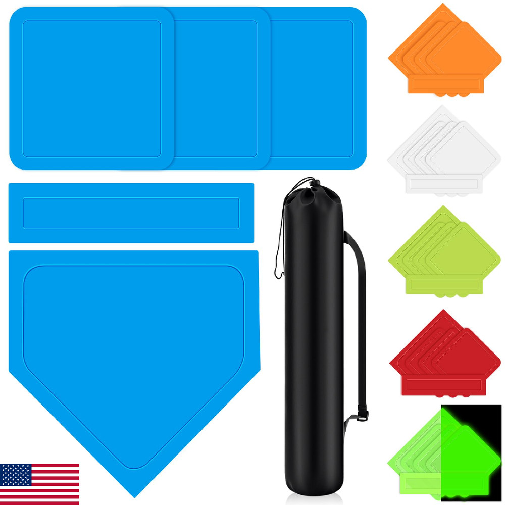 Hiboom 5 Pcs Baseball Softball Base Set Portable Carry Bag 3 Bases Homeplate Rub