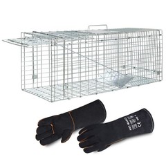 ANT MARCH Live Animal Cage Trap with Gloves 37″x13.5″x14.5″ Large Silver