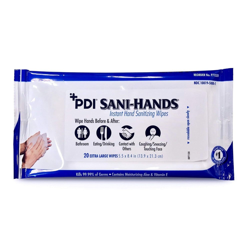 Sani-Hands Sanitizer Wipes Ethyl Alcohol Wipes with Aloe, Vitamin E 5.5 x 8.4in