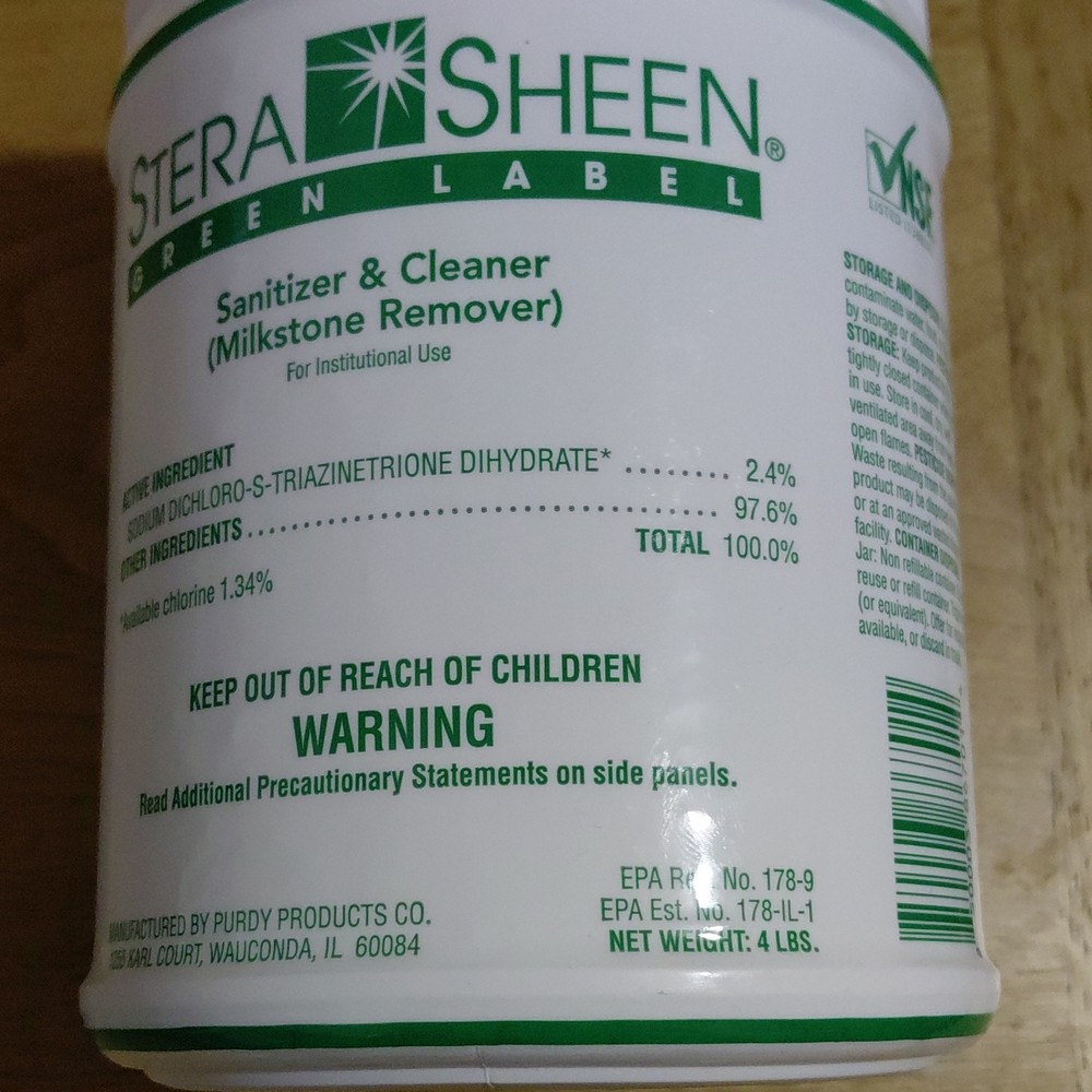 Stera Sheen Green Label Sanitizer & Cleaner Milkstone Remover 4 lbs EPA 178-9