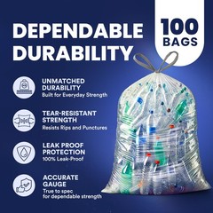 Plasticplace 32-33 Gal 0.9 Mil Clear Drawstring Recycling Bags Can Liner