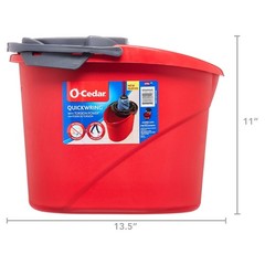 QuickWring Bucket 2.5 Gallon Mop Bucket with Wringer Integrated Spout Red