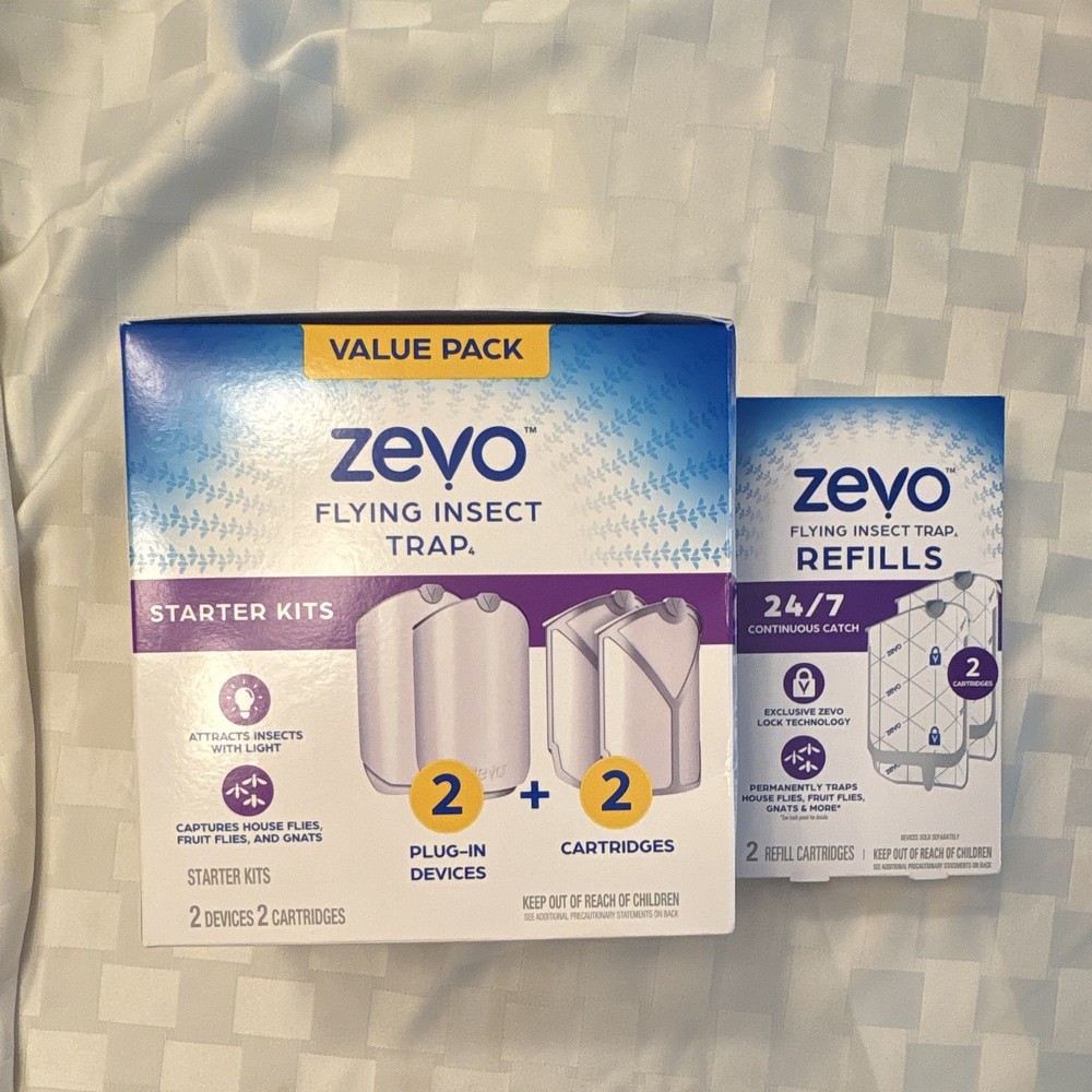 ZEVO Flying Insect Trap Starter Value Pack 2 Plug-Ins 2 Cartridges + 2 Refills