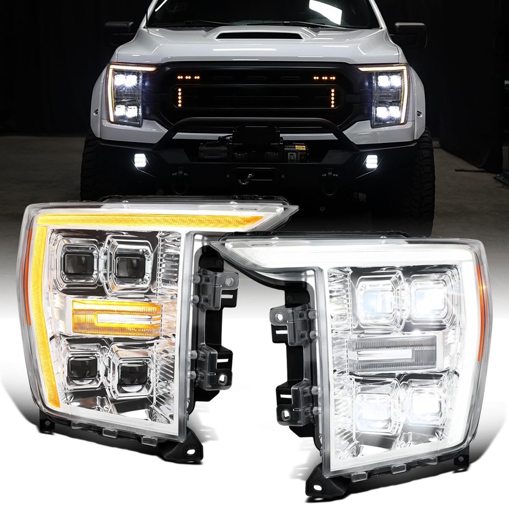 2021-2023 Ford F150 LED Quad Proj Headlights Animated Switchback Seq Turn Pair