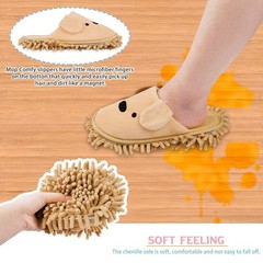 Frjjthchy Cartoon Dog Mop Slippers Microfiber 5.5-9.5 Women/6.5-8 Men, Khaki