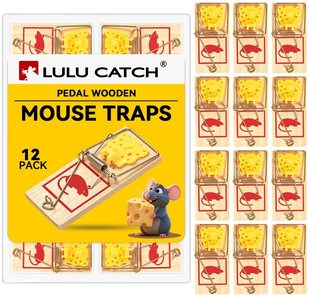 LULUCATCH Mouse Traps,12 Pack Classic Plastic Pedal Snap 12 Pack, Wood Color