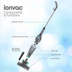 Ionvac ZipVac Corded Stick Vacuum, Multi-Surface 3-in-1 Upright/Handheld Vacuum