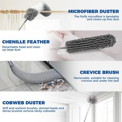 9Pcs Dusters for Cleaning Kit, Extendable Microfiber 9 PCS Duster Kits, White