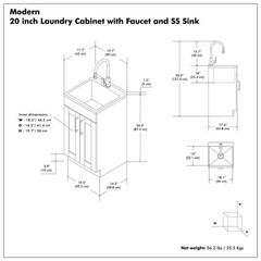 Modern Wide Shaker 20-inch Utility Sink & Cabinet in Pure White