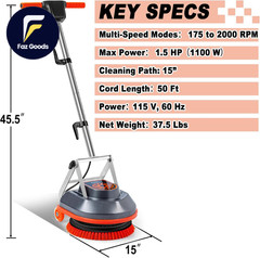 15″ Floor Buffer Machine Commercial Floor Scrubber Machine with Brushes and Pads