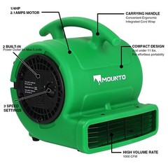 MOUNTO 1/4HP 1000CFM Air Mover Floor Blower Fan for Drying, Cooling, Circulation