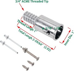 (2-Pack) 1″ Threaded Tips Replacement for Extension Poles 1 in, sliver