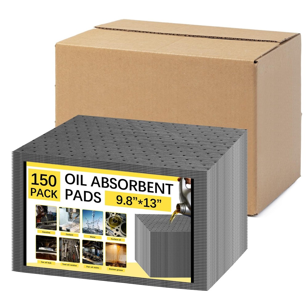 150 Pack Oil Absorbent Pads, Polypropylene oil Spill Mat 9.8 x 13 Inch Water …