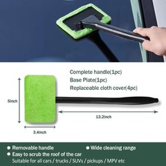 Microfiber Window Cleaner Tool with 4 Washable Pads and Extended Handle for Car