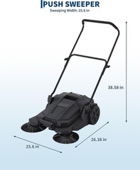 25.6″ Width Walk-Behind Folding Hand Push Floor Sweeper 5-Gal Waste Container
