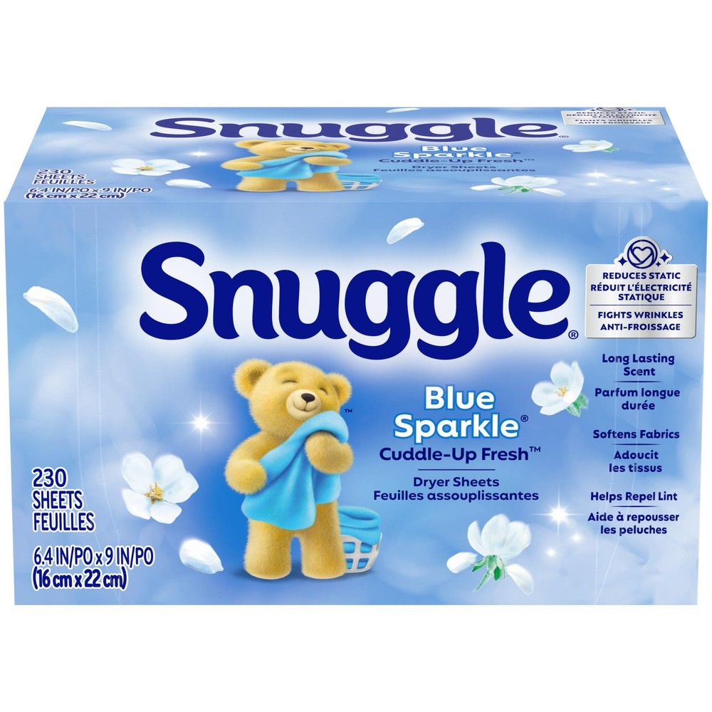 Snuggle Fabric Softener Dryer Sheets, Blue Sparkle 230 Count (Pack of 1)
