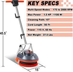 15″ Floor Buffer Machine, Commercial Floor Scrubber Machine with Brushes and Pad