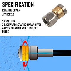 Sewer Jetter Kit for Pressure Washer 50FT, Drain Black-50 FT, Black
