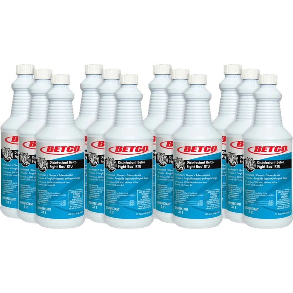 Betco 3111200 Fight-Bac RTU Disinfectant Cleaner Clear 32oz Bottle 12 Pack