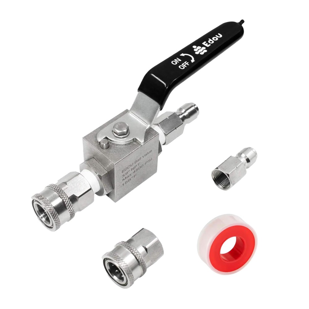 EDOU Direct Ball Valve for High Pressure Washer Hose Kit | Plus, Silver