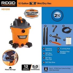 RIDGID 12 Gallon 5.0 Peak HP NXT Wet Dry Vac w/ General Debris Filter & Hose