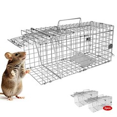 2-Pack Medium Silver Live Animal Cage Trap Folding Humane Cat Trap 14.2×7.9×7.9