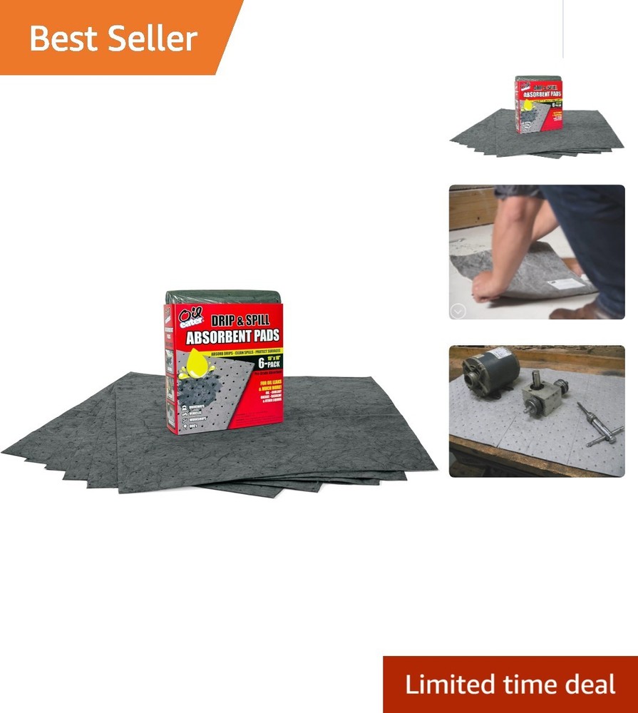 Oil Absorbent Pads – 15″ x 18″, 6-Pack, Grey – For Cars, Tools & More