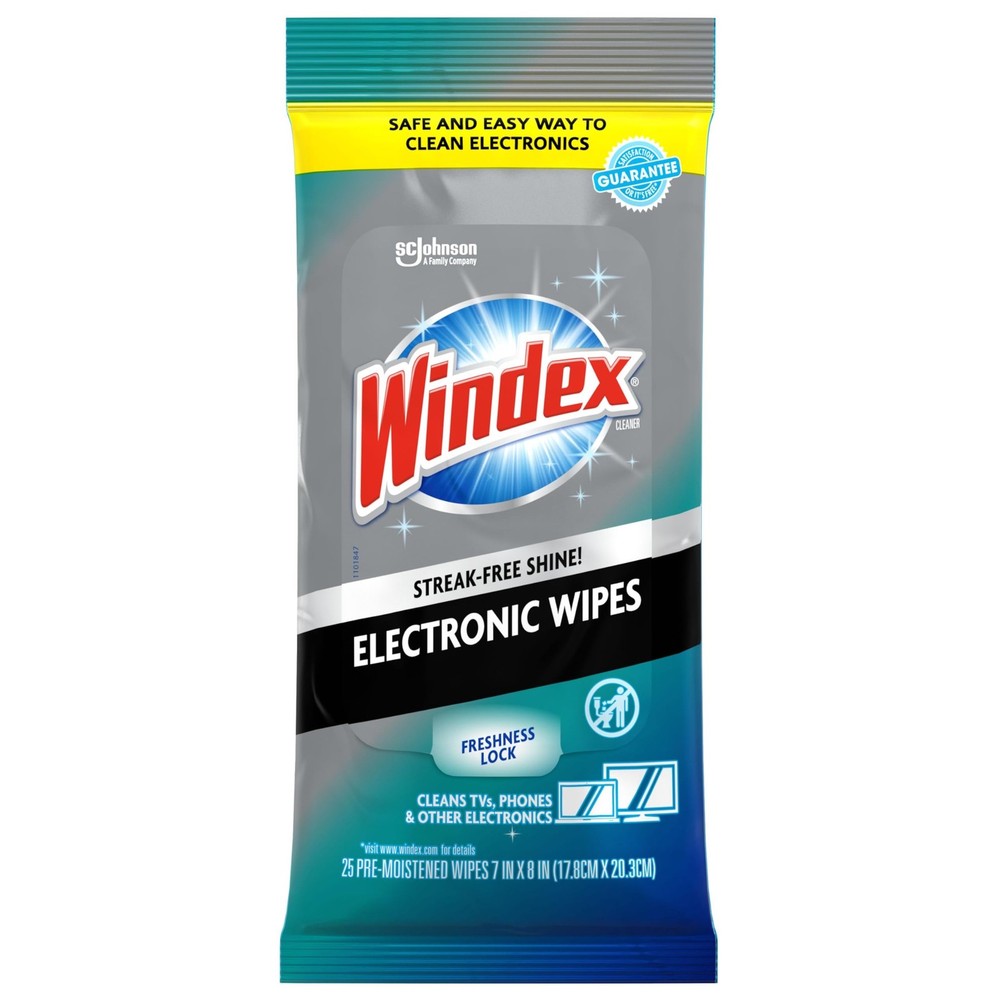 Windex Electronic Cleaning Wipes, Pre-Moistened 25 Count (Pack of 1), White
