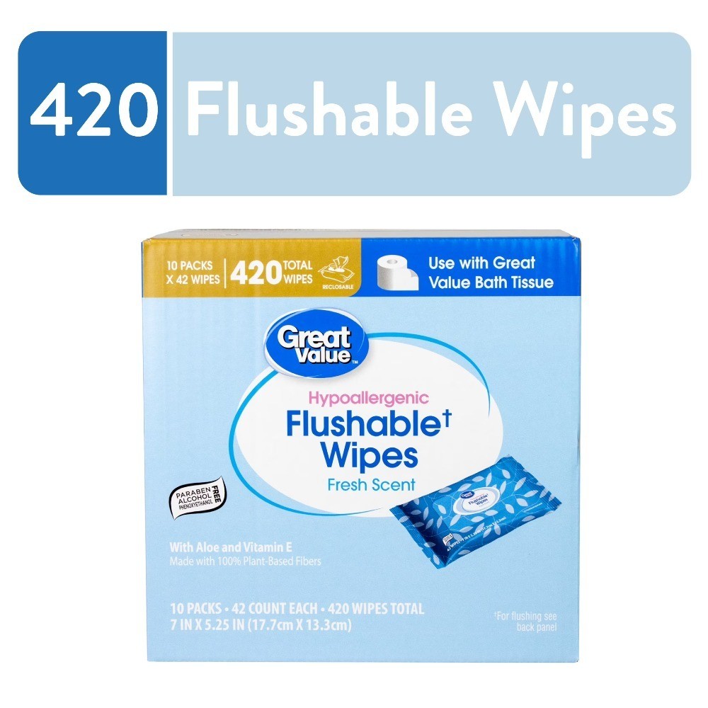 Fresh Scent Flushable Wipes 10 Resealable Packs 420 Count