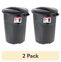 32 Gallon Plastic Trash Can with Lid, Indoor/Outdoor Use, Black (Pack of 2)