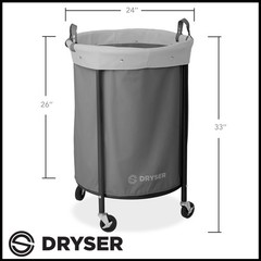 Commercial Heavy Duty Round Rolling Canvas Bin Laundry Hamper on Wheels, Gray