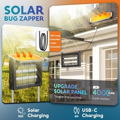 Solar Bug Zapper Outdoor, PhatroyYee Mosquito 4500V, Waterproof Black