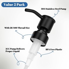 2 Pack Black 304 Stainless Steel Soap Dispenser Pump 2 Pack,