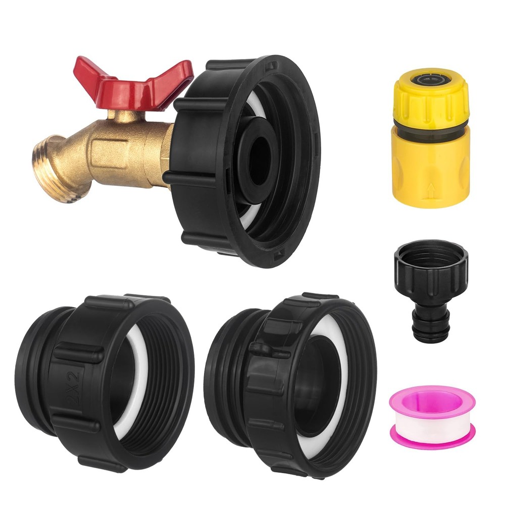 IBC Tote Hose Adapter 275-330 Gallon Water Red handle brass valve