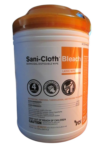 Sani-Cloth Germicidal Hospital Grade Disposable Wipe w/Bleach LG 6×10.5 65 ct