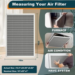 16x25x1 Reusable Air Filter, Washable, MERV 8, Permanent Electrostatic Air Fi…