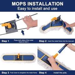 24″ Commercial Dust Mop for Floor dust mop+2 pad, Blue Yellow