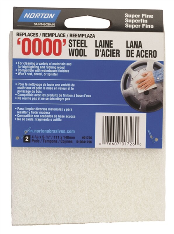 Norton 01726 Steel Wool Pads, Set of 2, #0000 Grit, Super Fine, White