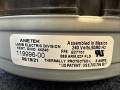 Ametek Lamb 119996-00 Single Stage 5.7″ Vacuum 240 Volt Motor Air-Flow NEW
