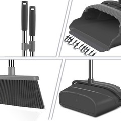 kelamayi Broom and Dustpan Set for Home, Office, Indoor&Outdoor Black&gray