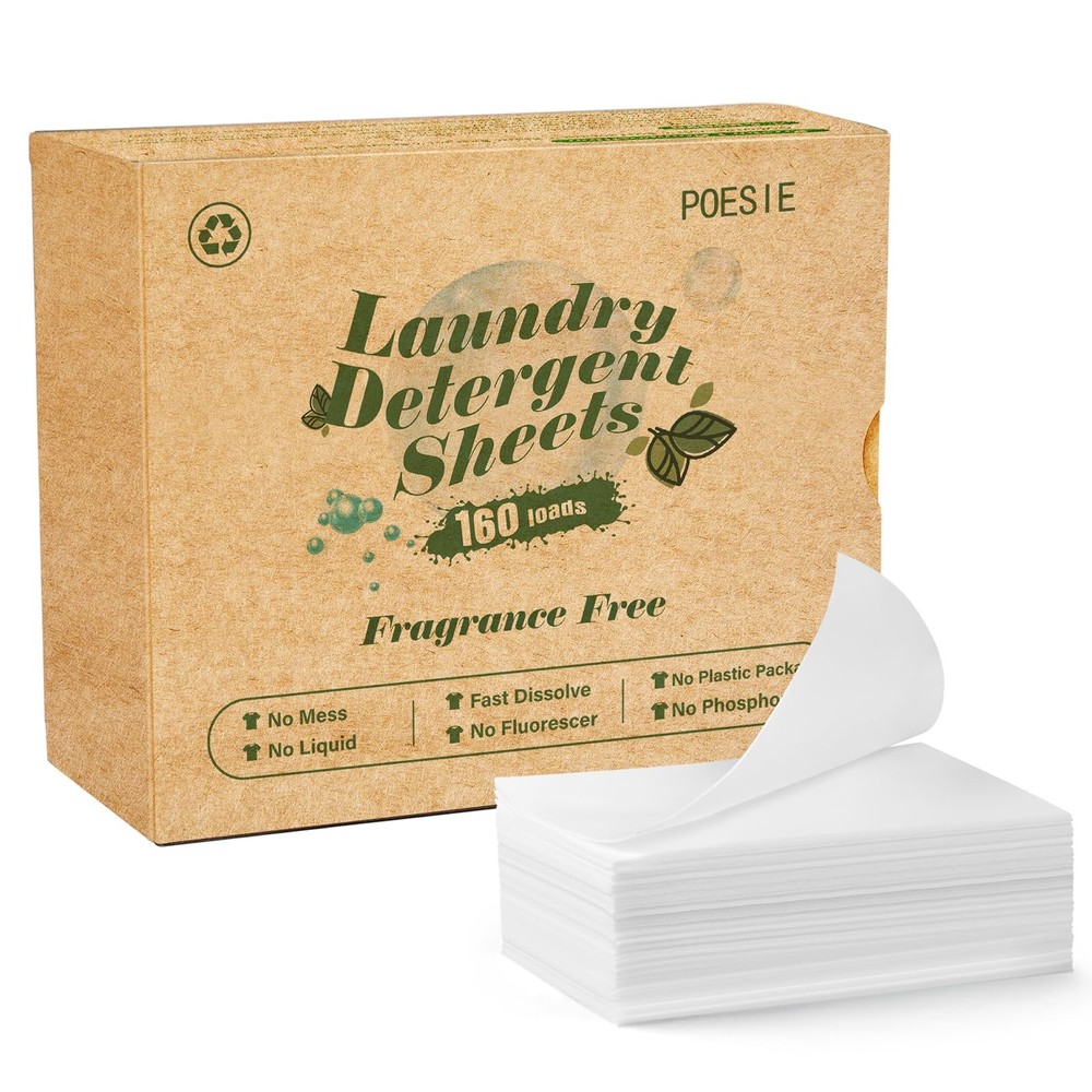 Poesie Laundry Detergent Sheets Fragrance Free 160 Count (Pack of 1)