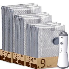 Vacbird 9 Pack Vacuum Bags for Travel 9 Combo Size, Grey and white