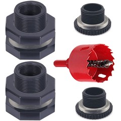 Qitdathn 2 PCS Rain Barrel Bulkhead Fitting kit 1 Inch (Diameter 32mm), Gray