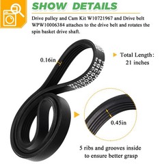 W10721967 Washer Pulley Clutch Kit & W10006384 Drive Belt by Techecook -…
